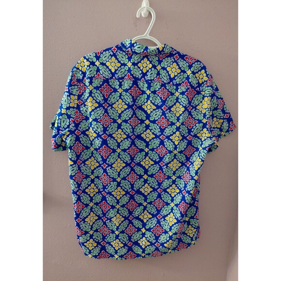 J Crew Hawaiian Shirt Men's Med Blue Floral Short Sleeve Button Up Camp Resort - Picture 8 of 10